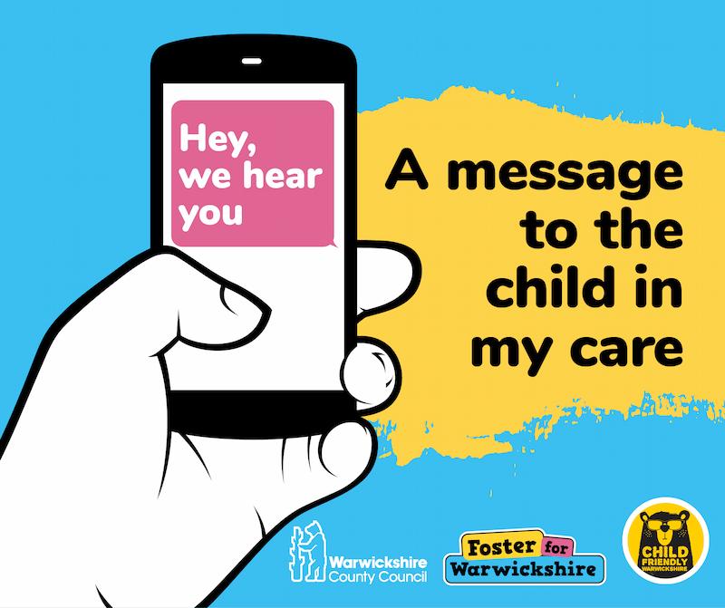 Graphic of a hand holding a phone with the text 'a message to the child in my care'