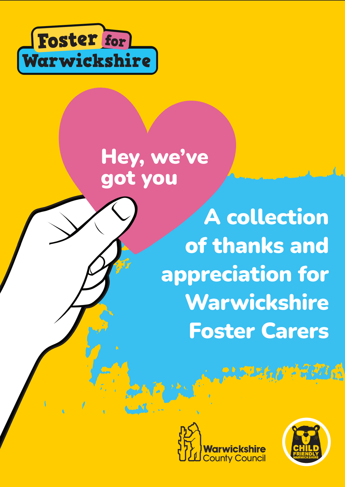 Purple background with a hand holding a phone with the words 'hey we hear you' on the screen